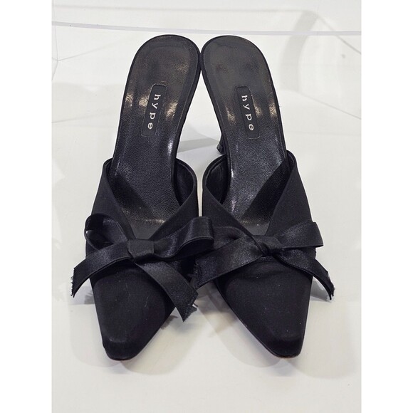 Women's Size 7 Hype Black Pointed Toe Bow Detail Kitten Heels Pumps Shoes GUC - Picture 4 of 8